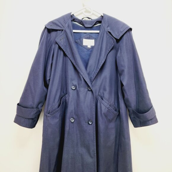 SOPHISTICATE PETITE  Navy Blue Thermal Double-Breasted Trench Coat Size 0 Womens - Picture 4 of 14